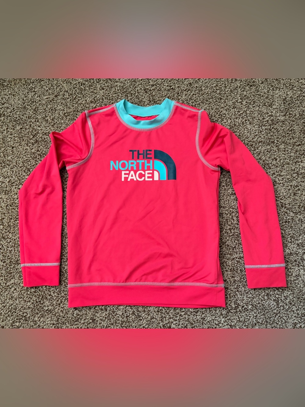 The North Face Kids Long-Sleeve Rashguard - Hot Pink with Teal, Toddler size 6